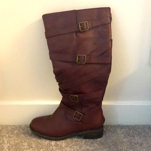 Wide Calf Maroon Knee High Boots